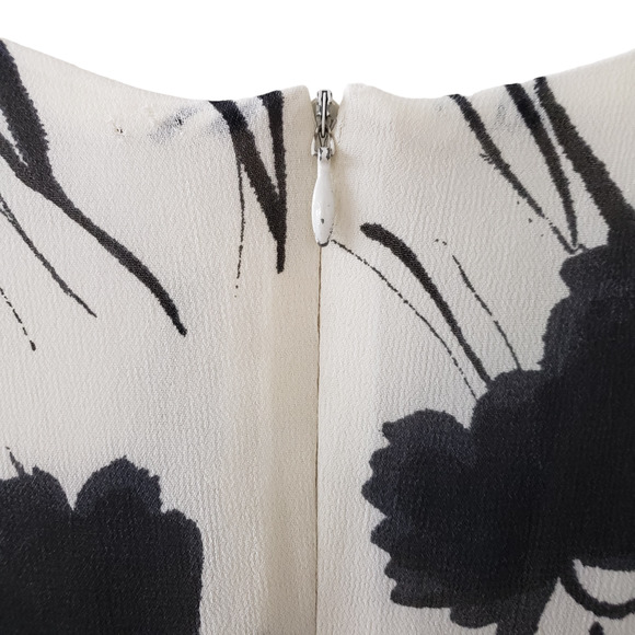 Louben Midi Shift Dress Size 10 Cream/Black Sleeveless Floral Crepe Lined - Picture 5 of 11